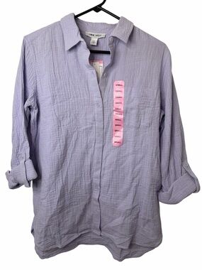 Nine West Light Purple Long Sleeve High Low Hem Double Gauze Shirt NWT